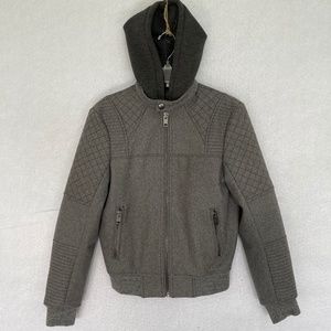 Express Women's Full Zip Hoodie Jacket Winter Wool Blend Lined Gray